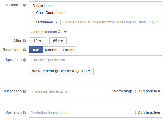 Zielgruppenauswahl Facebook
